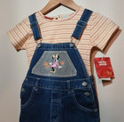 Vintage Disney Kids Minnie Mouse Denim Overalls Shirt Size 4 Nwt 90s Y2k Red