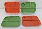 Vintage Colonial Plastics Divided Plates   Cups Set Of 4 Orange Green Retro