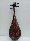 35   Chinese Wood Lacquerware Singing Four String Instrument Pipa Guitar Statue 