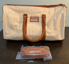 New Coca-cola Rare Canvas Orange Cream Striped Zipper Leather Duffle Bag 18   