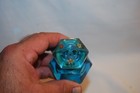 Beautiful Victorian Blue Cut Glass Inkwell With Flower Decoration 1880s - 1900