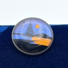 Authentic Handmade Butterfly Wing Pin 1  Nature Scene Tree Lake Mountain Vintage