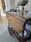 Vintage Wood Tea Cart W  Drop Leaves   Glass Top     Serving Trolley 16 x28 