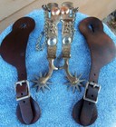 Antique Bronze Nickel Dot Leaf Pattern North   Judd Anchor Marked Horse Spurs