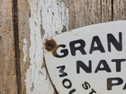 Vintage Grand Teton Porcelain Sign Rare Old Wyoming National Park 1929 Smokey