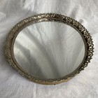 Vtg Mirror Vanity Perfume Tray 12    Oval Filigree Gold Tone Hollywood Regency