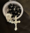 Black Glass Pearl Rosary W  Crucifix   Miraculous Medal In Round Saint Case 