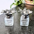 Silver Colored Pewter Glass Daisy Sunflower Venus Flower 2  Salt   Pepper Shaker