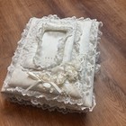 Vintage 1980 s White Padded Handmade Wedding Album Lace Pearl Beads Floral