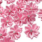 40pcs 28mm 1 1 8   Satin Ribbon Flowers Bows Rhinestone Appliques  pink 