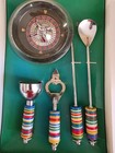 5-piece Vintage Roulette Wheel Bar Set W  Jigger  Spoon  Opener  Metal