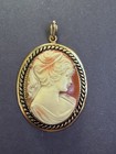 Vintage Oval Cameo Pendant Gold Tone Frame  Oval Shape  Gold Base Metal