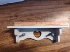 Vtg White Blue Painted Wood Wall Shelf Heart Cutout 2 Pegs Cottagecore 10   