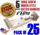 25 Pack Quick Screw 5  Inch Aluminum Hidden Rain Gutter Bracket Hook Clip Style 