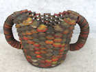 Vintage Soda Bottle Cap Folk Art Handled Basket -pepsi Root Beer Orange Blossom