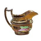 Antique Copper Lusterware Jug Pitcher English Hand Painted Strawberries Fruit 5 
