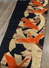 Vintage Japanese Silk Fukuro Obi Table Runner 104x12 Gold Metallic Orange Crane