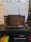 Vintage Wooden Sewing spool Cabinet And Contents Compact Table Top 3 Drawers 