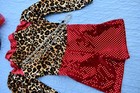 Dansco Bell Hop Leopard Print Girl s Velvet Dance Leotard  Black   Red With Hat