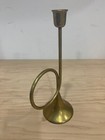 Vintage Solid Brass 10 5   Tall Trumpet Candle Holder Musical Instrument India 