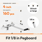 160 Pcs Metal Pegboard Hooks  4 Inch  Fit 1 8 In Peg Board