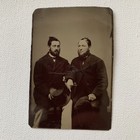 Antique Tintype Photograph Unique Men Fascinating Shark Fin Hair Glasses Top Hat