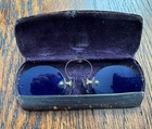 Vintage Pince Nez Glasses  Blue Lenses With Case