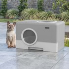 Large Enclosed Cat Litter Box With Lid Drawer Type Easy To Clean gray