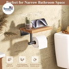 Toilet Paper Holder With Wood Shelf  Wooden Wall Mount Tissue Paper Roll Holder 