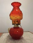 Vtg L e  Smith Electric Glass Hurricane Lamp - Amberina Moon And Stars