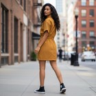 Nike Sportswear Size Small Swoosh Logo Woven Dress Desert Ochre Curry