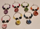 Set Of Small Teardrop 7 Real Dried Flower Wine Glass Charms Pendant Markers 