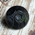 Small Antique Black Glass Button With A Hunting Horn