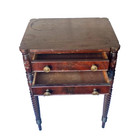 Antique 19th Century Mahogany Barley Twist Turned Legs Side Table With 2 Drawers