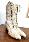 Antique Victorian Edwardian White Leather Laceup Tall Boots Reed   Co Spectators