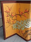 Vintage Silkscreen Pingfeng Room Divider Asian Art Decor Peacock Floral 59 x 35 