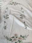 Vintage Christmas Tablecloth W 4 Napkins Embroidered White Cotton 62x78 Oblong