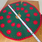 Vintage Hand Made Crochet Granny Square Christmas Tree Skirt Green Red 25 Inch