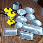 Vintage Play Dishes Lot Aluminum Pots Pans Plates Lida Silver Yellow Pretend