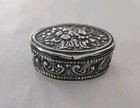 Vtg Pill Trinket Box Marked Sterling Germany Gold Wash Floral Repousse Beautiful