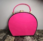 Retro Hot Pink Gloss Leatherette Hard Shell Train Style Cosmetic Travel Case  