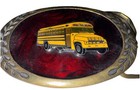 Vintage Yellow School Bus Enamel solid Brass Belt Buckle  Red And Black