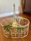 Vintage Metal Monkey And Palm Tree Candle Holders With Basket