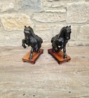 Pair Of Cast Bronze Chinese Tang Horses Vintage Heavy Desk Sculptures Vgc