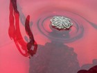 Vintage Ruby Red Glass Centerpiece Bowl Brass Figural Stand Hollywood Regency