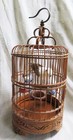 Vintage Chinese Bamboo Bird Cage Carved Wood Blue white Porcelain Vase Feeders