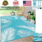 Rug 5x8 Ft Outdoor Patio Mat Reversible Waterproof Plastic Straw Leaf Teal