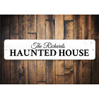 Family Haunted House Sign  Personalized Family Name Metal Wall Decor - Aluminum