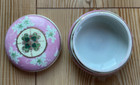 Vtg M B Nippon 4 1 4    Porcelain Round Covered Powder Jar Dish - Pink White Green