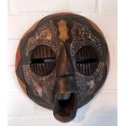 Beautiful Vintage Hand Carved African Tribal Art Wood Metal Face Mask